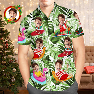 Custom Face Hawaiian Shirt Funny Tropical Aloha Beach Xmas Santa Claus Men's Christmas Shirts - My Face Gifts