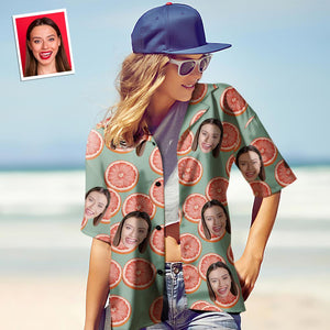 Custom Face Hawaiian Shirt for Women Personalized Women's Photo Hawaiian Shirt Gift for Her - Groovy Grapefruit