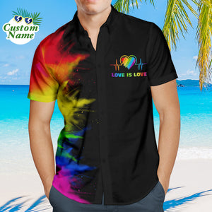 Custom Men's Hawaiian Shirts Personalized LGBTQ Gay Pride Shirt - Love is Love