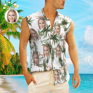Custom Face Men's Sleeveless Hawaiian Shirts All Over Print Coconut Tree - My Face Gifts