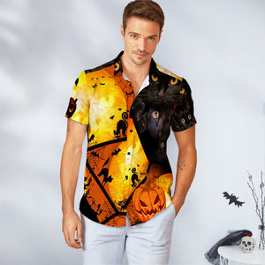 Men Halloween Hawaiian Shirts Black Cat - My Face Gifts