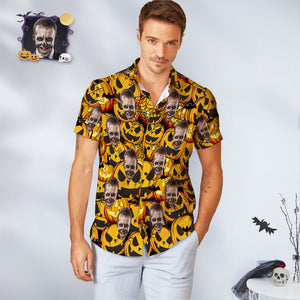 Custom Face Men Hawaiian Shirts Personalized Halloween Hawaiian Shirts Scary Pumpkin - My Face Gifts