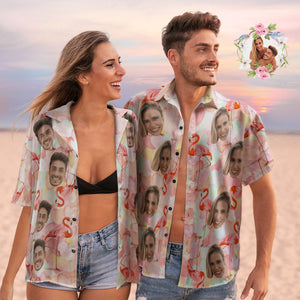 Custom Face Hawaiian Shirts Personalized Flamingo Couple Hawaiian Shirts Valentine's Day Gift - My Face Gifts