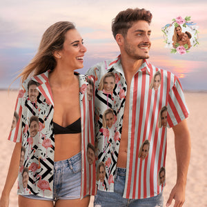 Custom Face Hawaiian Shirts Personalized Flamingo Shirts Casual Short Sleeve Valentine's Day Gift for Couple - My Face Gifts