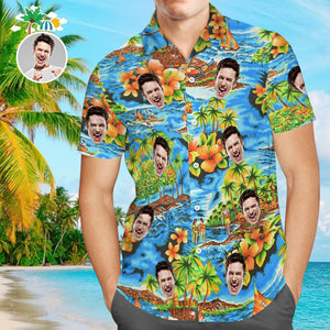 Custom Face Hawaiian Shirt Vintage 1970s All Over Print Personalized Shirt with Your Photo