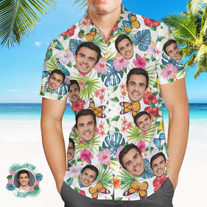 Custom Face Hawaiian Shirt Men's All Over Print Aloha Shirt Gift - Romantic Flowers Hawaii