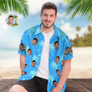 Custom Face Hawaiian Shirt Men's All Over Print Aloha Shirt Gift - Blue