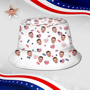Independence Day Custom Bucket Hat Face Unisex Fisherman Hat Summer Hat - USA