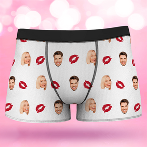 Custom Face On Boxer Shorts Men's Gifts Photo Boxer Briefs - Kiss With Face