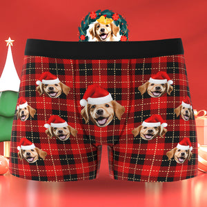 Custom Face Men's Boxers Briefs Personalized Men's Christmas Shorts Gift With Photo Check Pattern - My Face Gifts