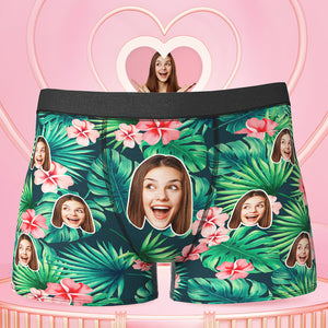 Custom Face Boxer Briefs Personalized Face Underwear Hawaiian Style - Red Flowers - My Face Gifts