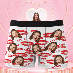 Custom Face Boxer Briefs Personalized Photo Underwear for Men Red Lips Love