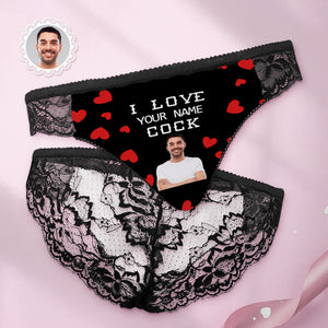 Custom Women Lace Panty I Love Your Cock Face Sexy Panties - My Face Gifts
