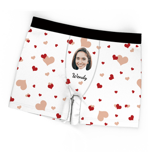 Custom Face On Boxer Shorts Men's Gifts Name Boxer Briefs - Heart