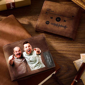 Scannable Spotify Code Gifts Wallet Photo Engraved Wallet Memorial Gift Brown