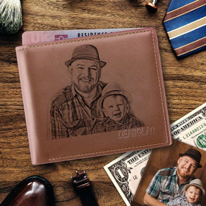 Men's Custom Brown Trifold Leather Photo Wallet Father's Day Gifts