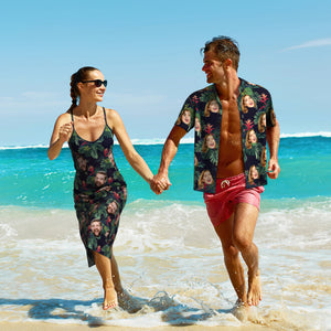 Custom Face Hawaiian Style Bromelia Long Dress And Shirt Couple Outfit