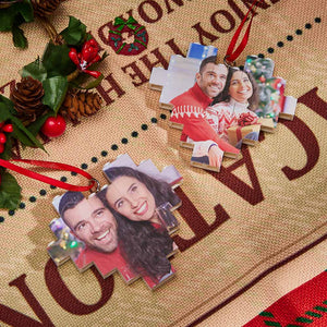 Christmas Ornament Personalized Building Block Puzzle Custom Heart Double Sided Photo Brick - My Face Gifts
