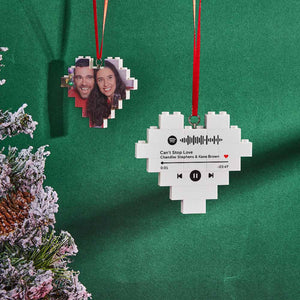 Christmas Ornament Personalized Building Block Puzzle Custom Music Code Heart Photo Brick - My Face Gifts