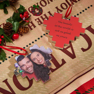 Christmas Ornament Personalized Building Block Puzzle Custom Heart Photo & Text Brick - My Face Gifts