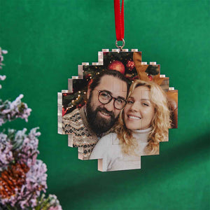 Christmas Ornament Custom Round Single Sided Photo Brick Personalized Building Block Puzzle - My Face Gifts