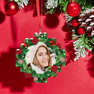 Christmas Ornament Mistletoe Custom Photo Block Personalized Building Brick - My Face Gifts