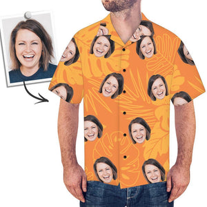 Custom Face Hawaiian Shirt Men's Photo Shirt All Over Print Shirt - Orange Leaves