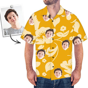 Custom Face Hawaiian Shirt Men's Photo Shirt All Over Print Shirt - Yellow Flowers