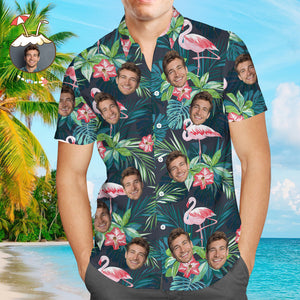 Custom Face Hawaiian Shirt Men's Photo Shirt All Over Print Shirt Gifts For Him - Flowers And Leaves
