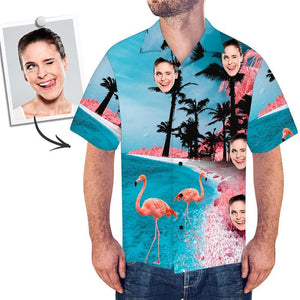 Custom Face Hawaiian Shirt Men's Photo Shirt All Over Print Shirt - Seaside Flamingos