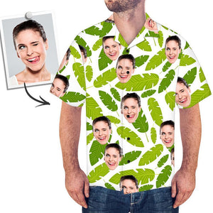 Custom Face Hawaiian Shirt Men's Photo Shirt All Over Print Shirt - Green Leaves