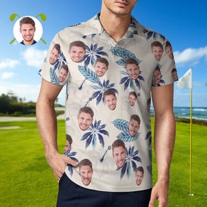 Custom Face Polo Shirt For Men Flowers and Leaves Personalized Hawaiian Golf Shirts