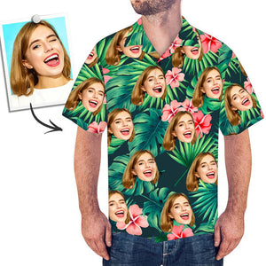 Custom Face Hawaiian Style Red Flowers Long Dress And Shirt Family Matching