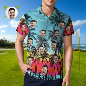 Sunset Men's Custom Face Polo Shirt Personalized Hawaiian Golf Shirts