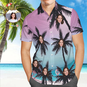 Custom Face Hawaiian Shirt Men's Photo Shirt All Over Print Shirt - Beach Coconut Trees