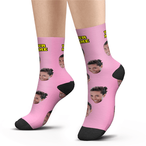 Custom Face On Socks Personalized Photo Socks Gifts For lover - Pink