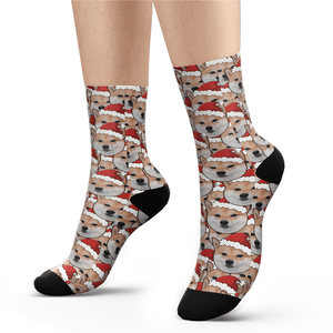 Custom Face On Socks Personalized Dog Photo Socks Gifts For Pet Lover - Mash Santa hat