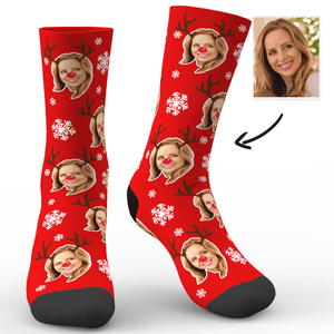 Custom Face On Socks Personalized Photo Socks Christmas Gifts - Moose