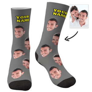 Custom Face On Socks Personalized Photo Socks Gifts For lover - Grey