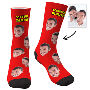 Custom Face On Socks Personalized Photo Socks Gifts For lover - Red