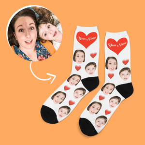 Custom Face On Socks Personalized Photo And Name Socks Special Gift For Mom - Heart