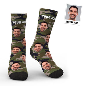 3D Preview Custom Face Green Camo Design Socks - My Face Gifts