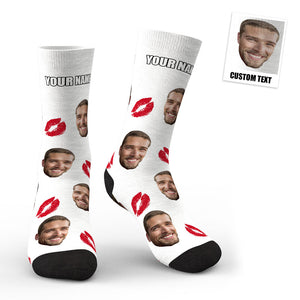 3D Preview Custom Face Red Lips Kiss Socks - My Face Gifts