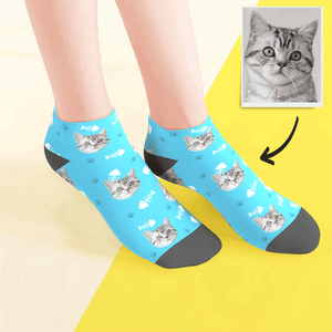 Custom Face On Low cut Ankle Socks Personalized Cat Photo Socks Gifts For Pet Lover