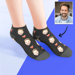 Custom Face On Low cut Ankle Socks Personalized  Photo Socks Unique Gifts - Heart