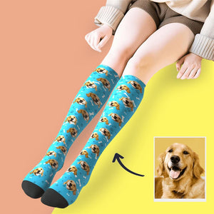 Custom Face On Knee High Socks Personalized Dog Photo Socks Gifts For Pet Lover