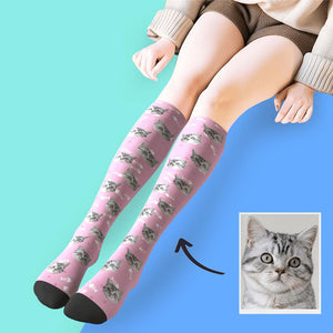Custom Face Knee High Socks Personalized Cat Photo Socks Gifts For Pet Lover