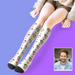 Custom Face Knee High Socks Personalized Photo Socks Gifts For Her - Heart