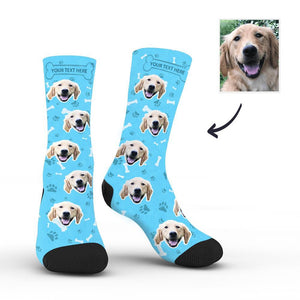 Custom Rainbow Socks Dog With Your Text - Blue - MyFaceSocks