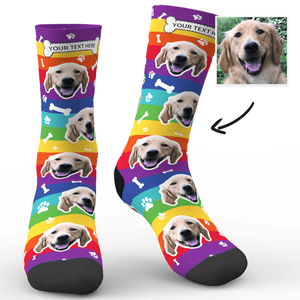 Custom Rainbow Socks Dog With Your Text  - MyFaceSocks